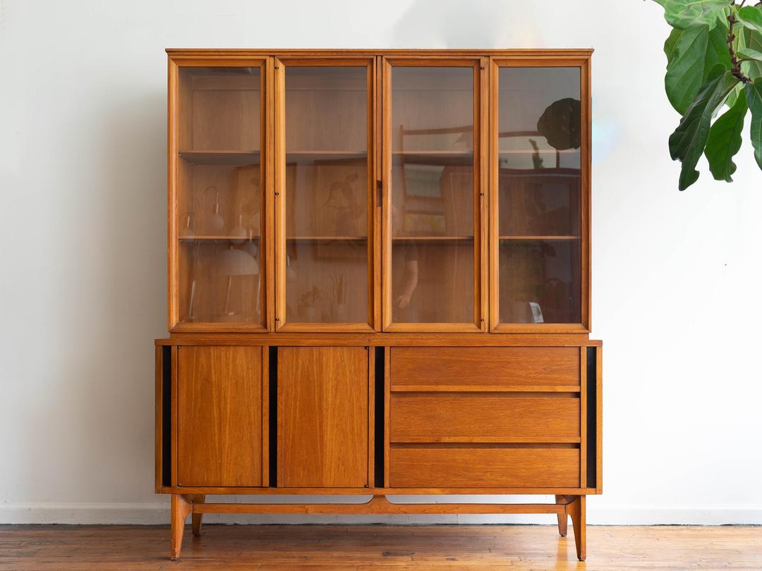 Vintage MCM One-Piece China Cabinet / Hutch / Breakfront | Blink Modern ...