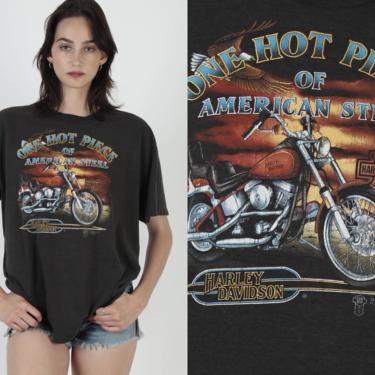 One Hot Piece Of American Steel T Shirt / Vintage 80s 3d Emblem Harley Davidson Tee / Eagle 2 Sided Florida Motorcycle Dealer Tee 