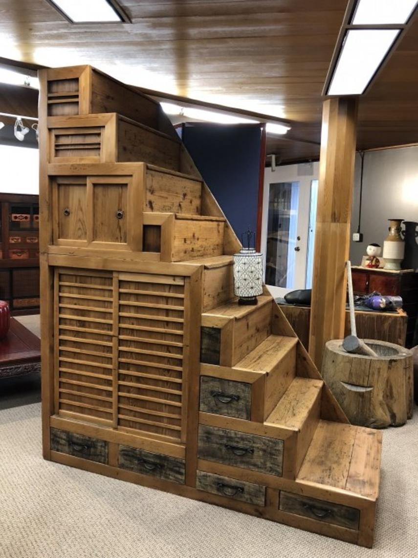 Japanese Antique Kaiden ( Step) Tansu. Kuraya Japanese Antiques San