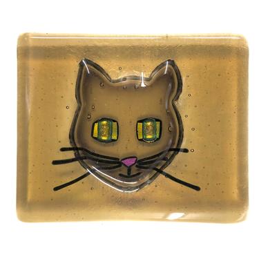 Fused Glass Cat Pin Dish Dichroic Iridescent 