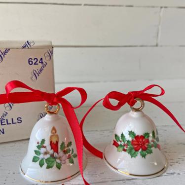 Vintage Princess Bone China Christmas Bells With Holly And Red Candle // Vintage Bell Collector, Christmas Decor // Perfect Gift 