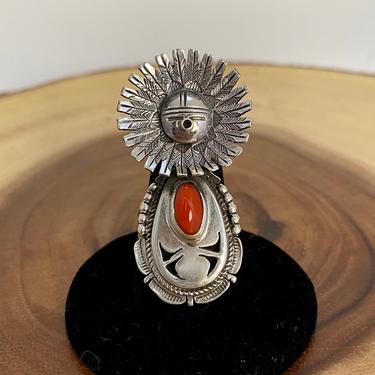 Huge Nightsky Turquoise Native American Navajo Sterling Silver Sun Ring
