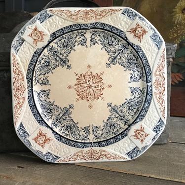 French Faïence Plate, Longchamp, Acanthus Scroll Leaf Design, French Chateau, Farmhouse, Farm Table 