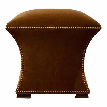 Modern Ambella Home Brown Cinched Velvet Hassock Ottoman