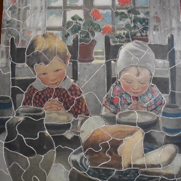 RARE! Gorgeous 1930s Jig - Saw Picture Puzzle - Children Saying Grace - 10x11.5&quot; Puzzle -  123 Pieces - PUZZLE LOVERS! | Free Shipping 
