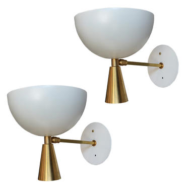 Pair of Custom Brass and White Metal Mid Century Style Sconces
