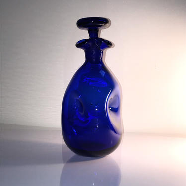 Blenko pinched decanter in cobalt blue glass 