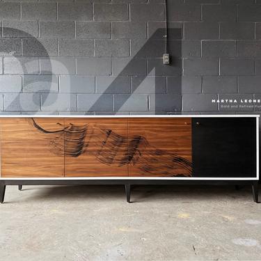 Mid Century Style Long Credenza with Custom Design 