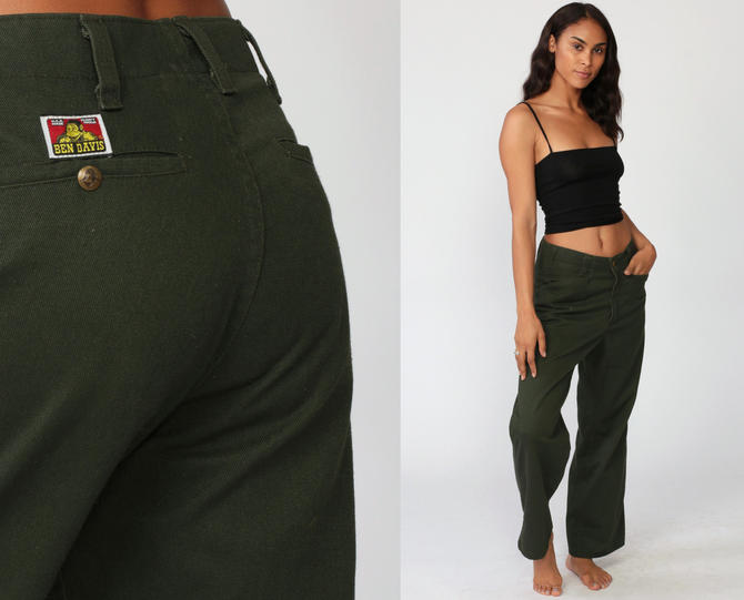 90s BEN DAVIS Pants 30 x 28 Workwear Olive Dark Green Wide Leg