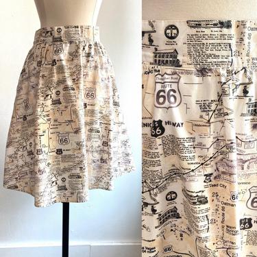 Fun Vintage 80's ROUTE 66 MAP Print Novelty Skirt / POCKETS / Retrolicious 