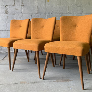 Mid Century Modern ORANGE Tufted DINING CHAIRS, Set of 6 | Circa60 | Weehawken, NJ