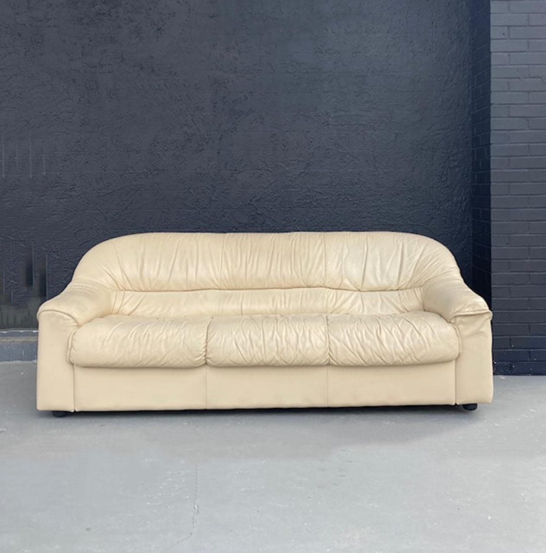 Italian 1980s Natuzzi Cream Leather Sofa Revival Vintage North Loop