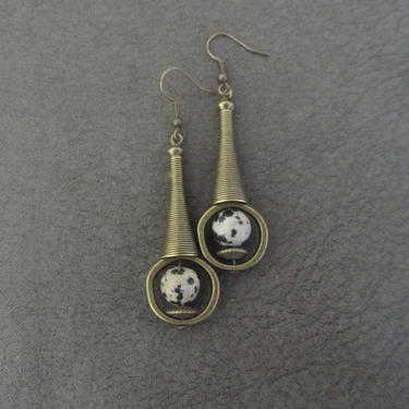 Jasper earrings, unique brass mid century modern earrings, industrial earrings, bohemian artisan earring, ornate chic contemporary earrings 