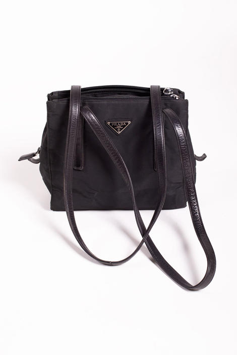Vintage PRADA Black Nylon + Leather Tessuto Shopper Tote Multiple