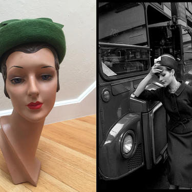 London Tours Were Exhausting - Vintage 1950s 1960s Tea Green & Laurel Green Ombre Mohair Wool Breton Hat 
