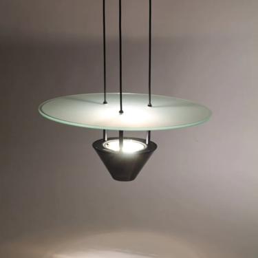 22in.ITALIAN halogen CHANDELIER vintage modern flying saucer style  Italia  1980 era from 3 F STUDIO 