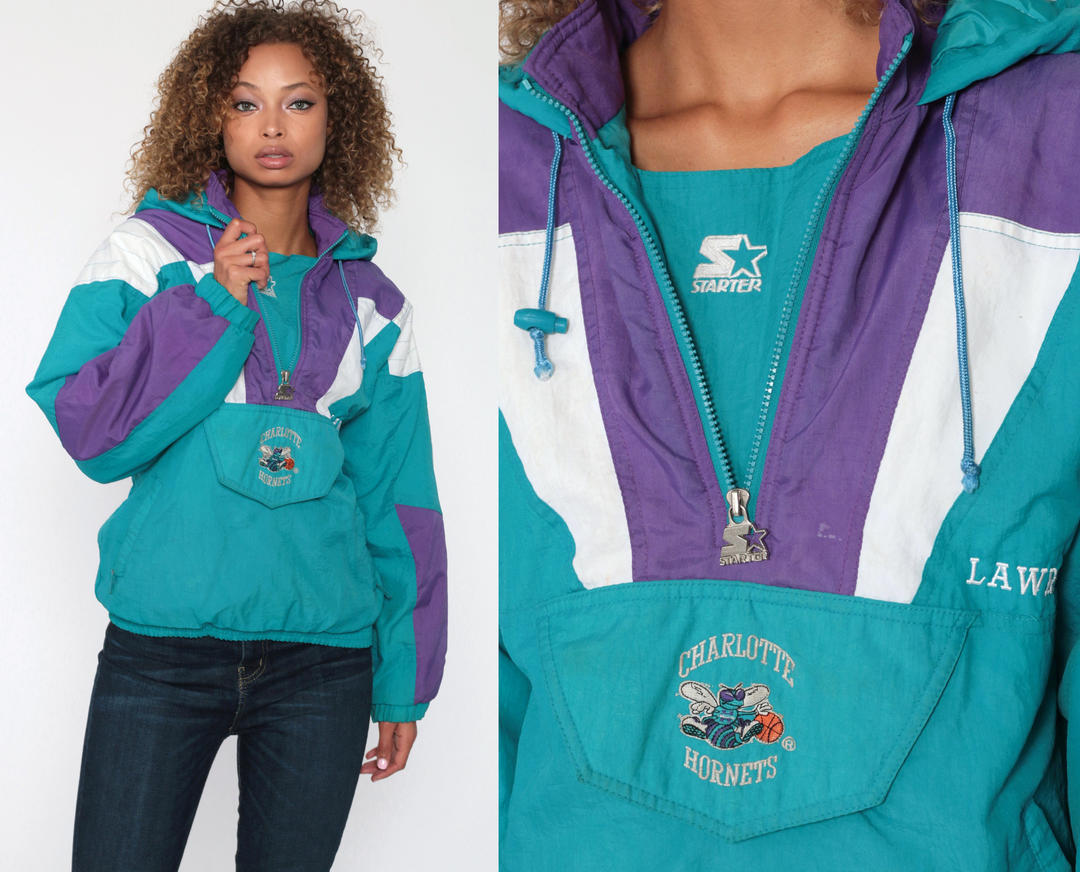 Vintage 1990s Hornets NBA Starter Half Zip Puffer Jacket / 