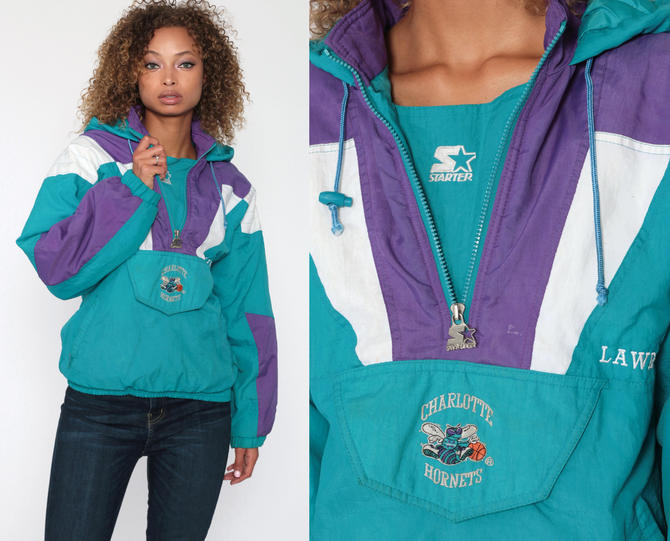 Vintage Starter - Charlotte Hornets Hooded Pullover Jacket 1990s Large