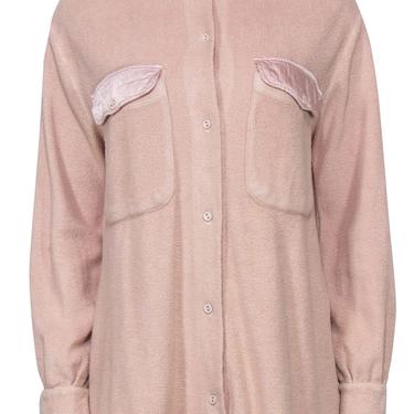 LAmade - Beige Faux Sherpa Long Sleeve Button-Up Shacket Sz S