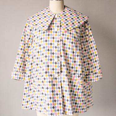 1950s Smock Blouse Harlequin Cotton Top S 