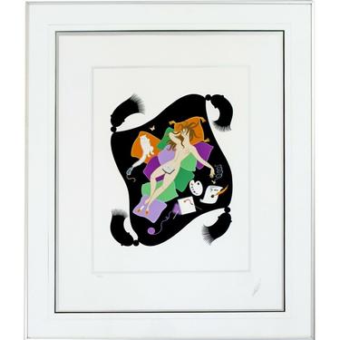 Contemporary Modern Framed Erte 7 Deadly Sins Gluttony Signed Serigraph Nude 80s 