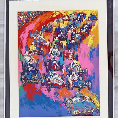 Mid Century Modern Framed Indy Start A.P. Lithograph Signed Leroy Neiman 1970s 
