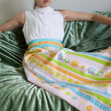 70s seersucker floral cotton maxi dress 