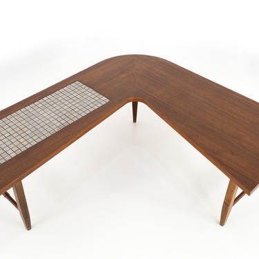 Lane Boomerang Walnut and Mosaic Tile Mid Century Coffee Table - mcm 