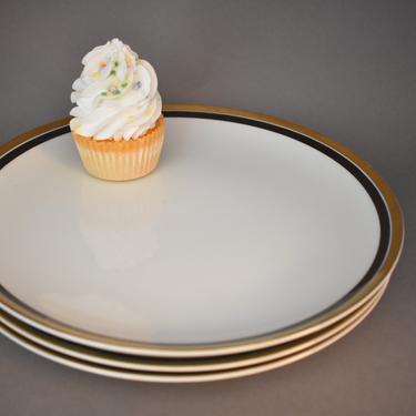 Dinner Plates Mikasa Boutique | Set of 3 | 18k Gold Black Rim | Modern Minimal Masculine | Vintage Plate Dishes | 421 Mikasa Japan Pattern 