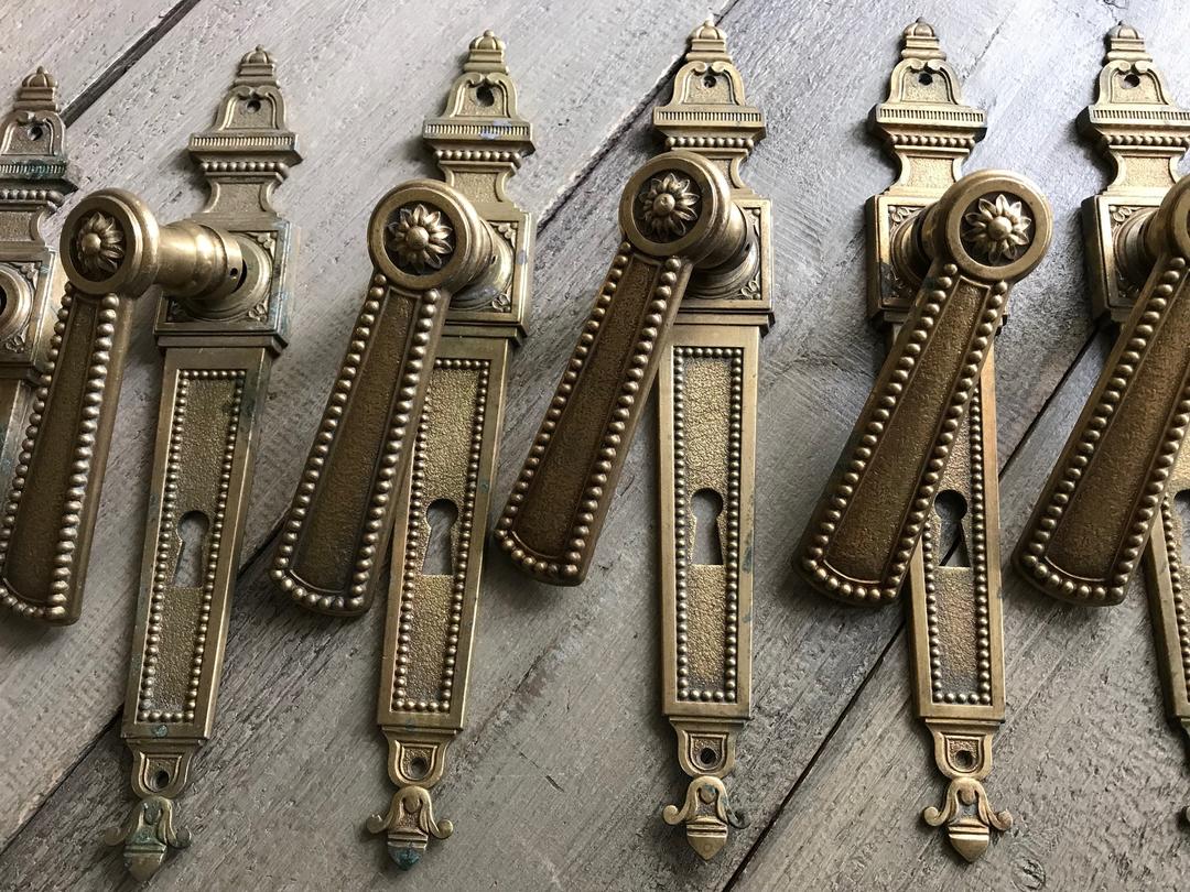 Pair French Door Plate Handles, Gilt Ormolu, Antique Chateau Castle ...