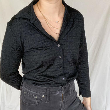 Vintage Shirt/ Vintage Button Up Shirt/ Textured Shirt/ Black Button Up/ Black Shirt/ Small/ Medium 
