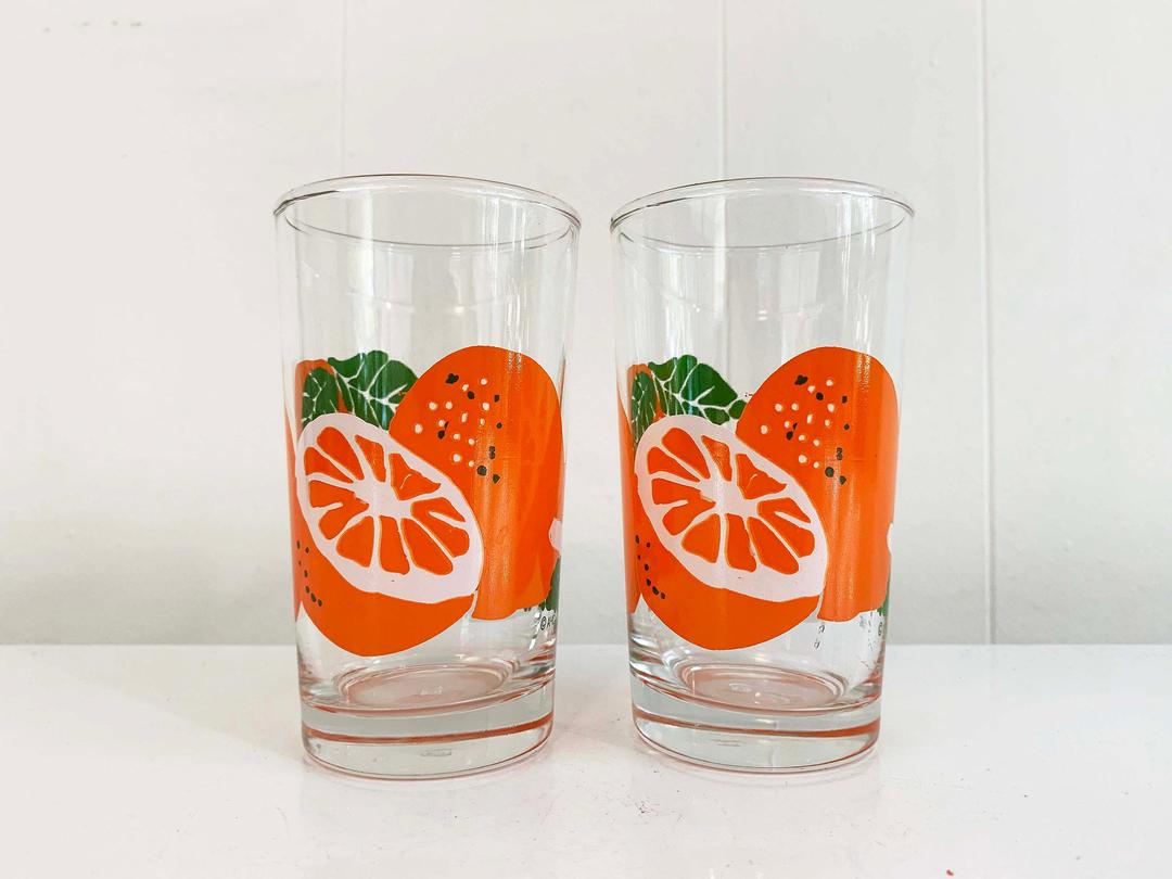 Vintage Mid-Century Anchor Hocking Orange Juice Glasses and