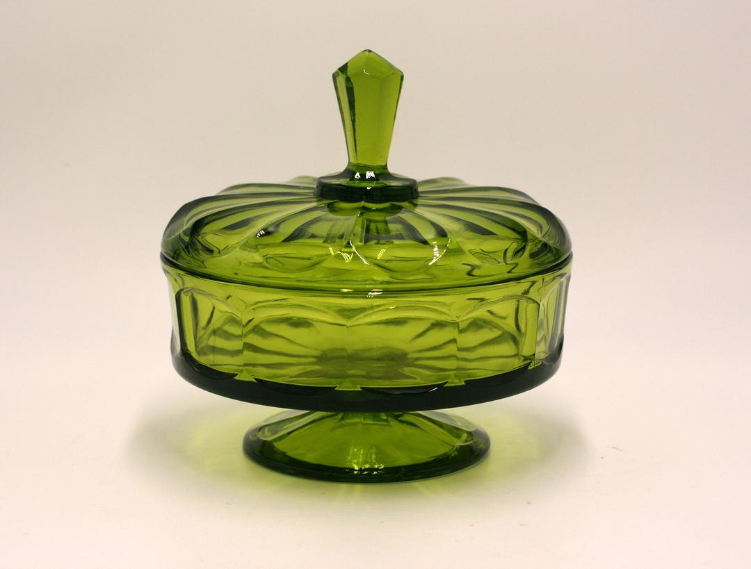 Vintage green glass hotsell footed candy dish