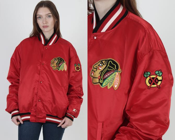Vintage Chicago Blackhawks Starter Puffer Jacket Size XL Big Logo 90s NHL