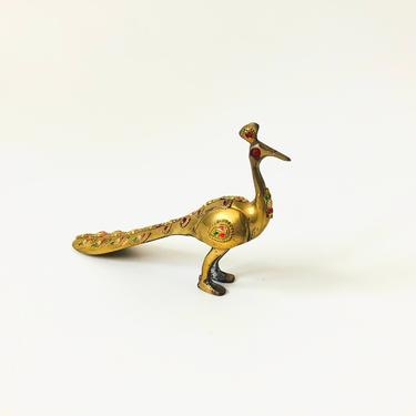 Vintage Jewelled Brass Peacock 
