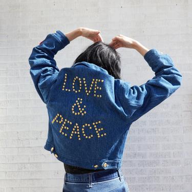MOSCHINO 90s Love &amp; Peace Quilted Denim Jacket