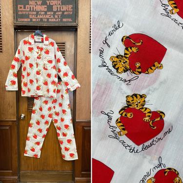 Vintage 1960’s Deadstock Valentine Tiger Pop Art Cartoon PJ Pajama Set, Vintage Two Piece Set, NOS, Deadstock Vintage, Pop Art, Tiger Print, 
