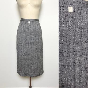 Vintage 1950s Pencil Skirt 50s Deadstock Rayon and Silk 27 inch waist Black and White 