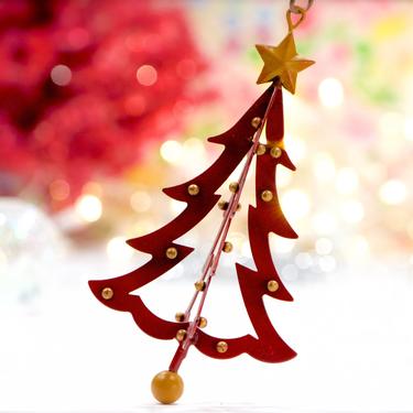 VINTAGE: 6" Handcrafted Metal Christmas Tree Ornament - Star - Bells - Holiday, Christmas, Xmas - SKU Tub-400-00033000 