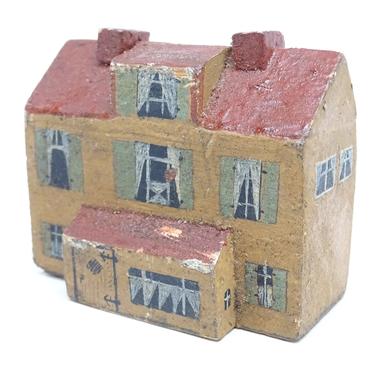Vintage Toy German Wooden House, Hand Made of Wood and Hand Painted Antique Erzgebirge Toys 
