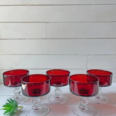Vintage Ruby Red Luminarc Arcoroc Sorbet Glasses, Set of 5 // Blood Red Wine Glasses // Made In France, Midcentury Red Glassware // Gift 
