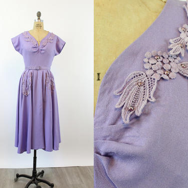 1940s GRAPE APPLIQUE linen dress medium | new summer 