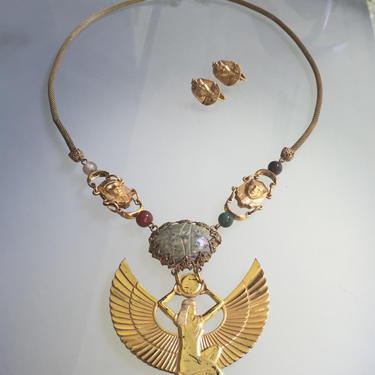 Vtg Miriam Haskell Egyptian Revival Scarab~Sphinx~Isis Winged Goddess ...