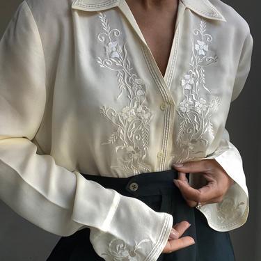 vintage embroidered silk button down blouse 