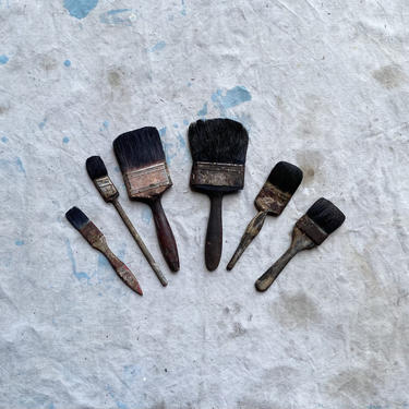 Vintage Group of 5 Rustic Wood Handled Hand Brushes 