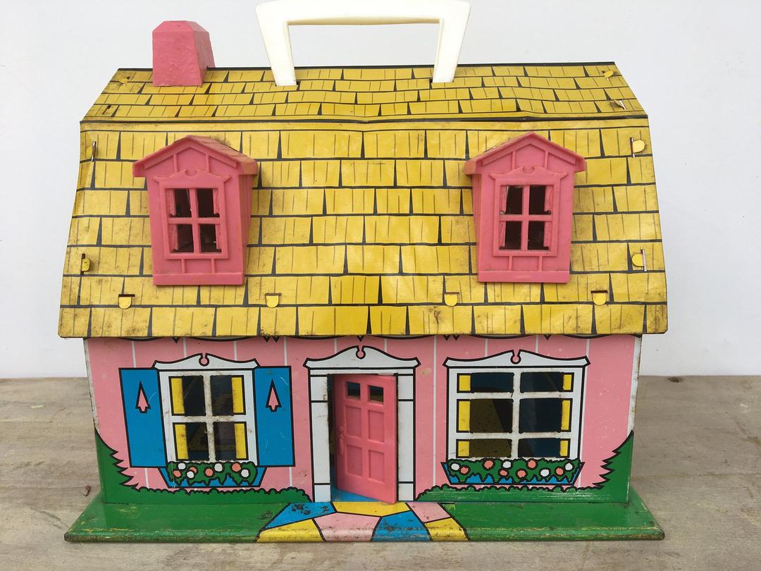 Vintage Pink Metal Dollhouse With Carrying Handle, Marx Toys
