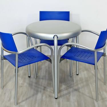 Contemporary Modern Circular Metal Dinette Table 3 Chairs Carlo Bartoli Segis 