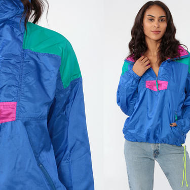 80s 90s Neon Color Block Half Zip Windbreaker - Men's Medium Short, Women's Medium