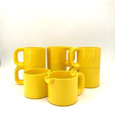 Massimo Vignelli Maxi Cups Creamer Sugar Coffee Tea Set Yellow Heller Rare First Issue 70s Vintage Mid-Century 