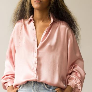 1970s Rose Satin Trapeze Blouse 